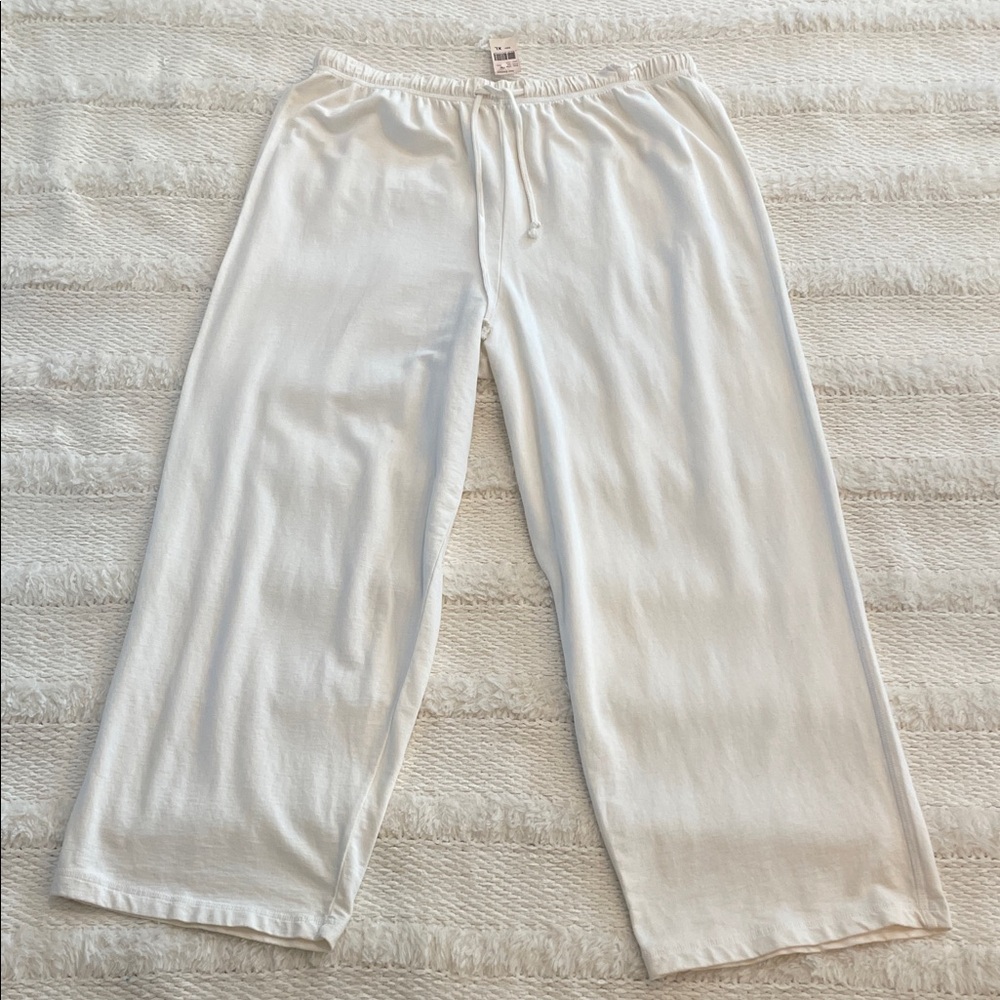 Hot cotton white stitch sweats Cream Wide-Leg jogger track Pants resort wear XL